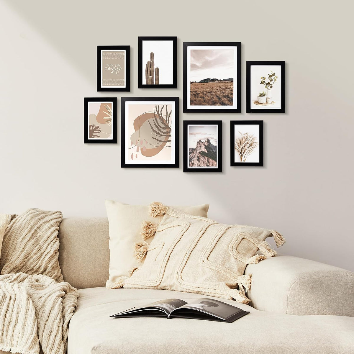 ArtbyHannah Gallery Wall Frame Set, 8 Pack Neutral Wall Decor, Black, Small