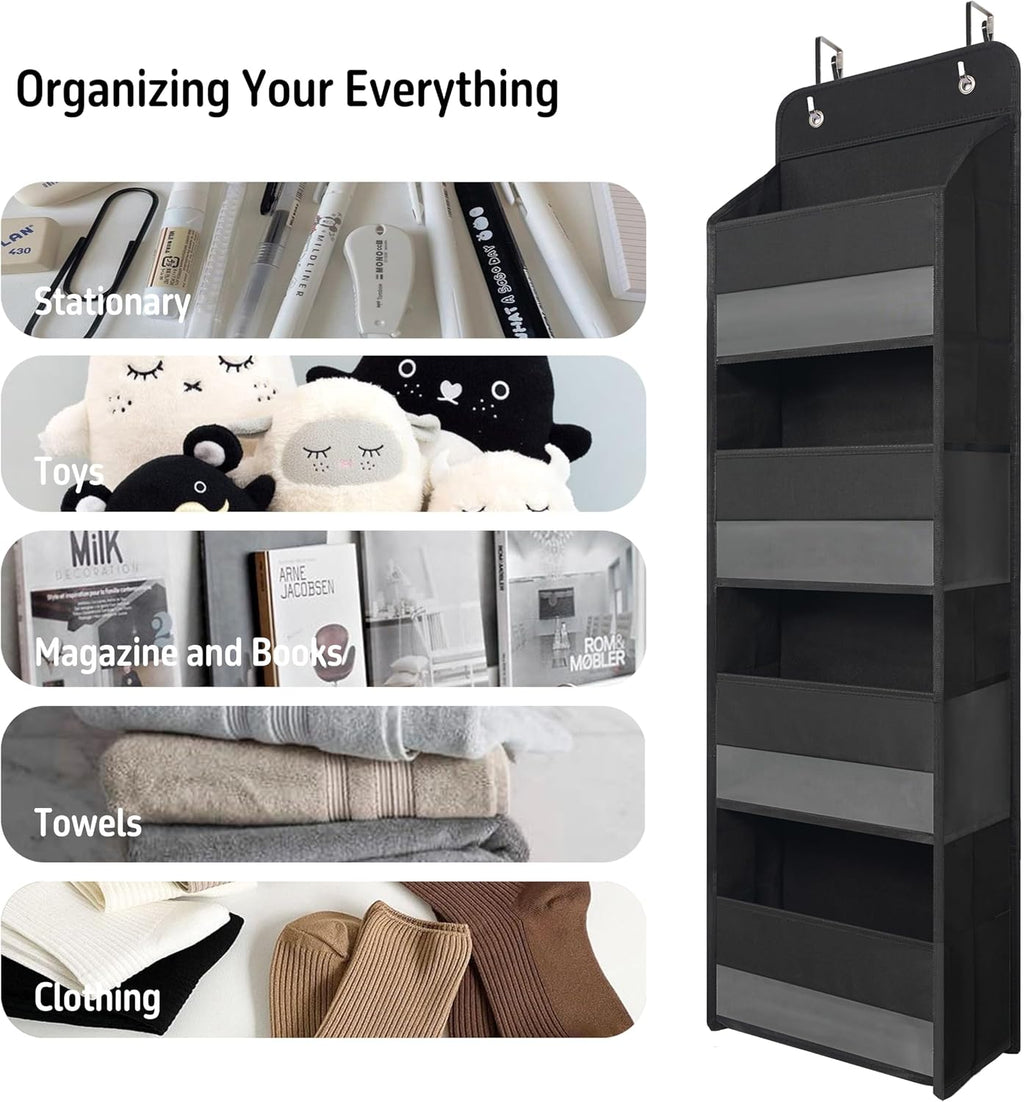 TYMENSH Over the Door Organizer for Bedroom Bathroom Pantry, 4 Shelf Black