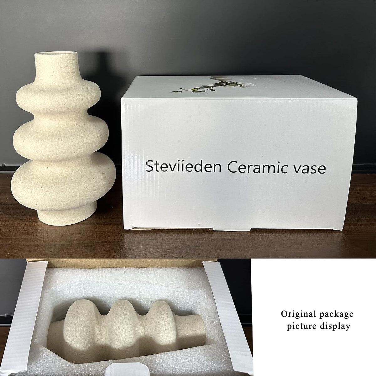 Steviieden Ceramic Vase, Boho Home Decor Vase, Off White, L