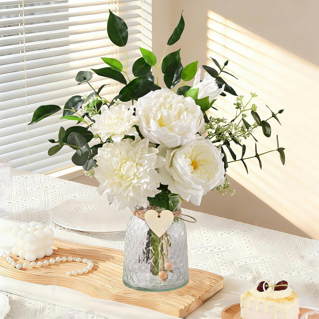 Livole Real Touch Fake Flowers with Vase & Light Silk Artificial Flowers