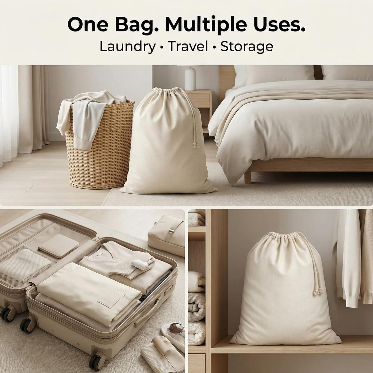 Urban Villa Laundry Bags 4-Pack 28”x36" Extra-Large Cotton Canvas Heavy Duty Washable Durable Travel Laundry Sacks with Drawstring Closure Reusable Hamper Liners for Dirty Clothes Delicates & Lingerie