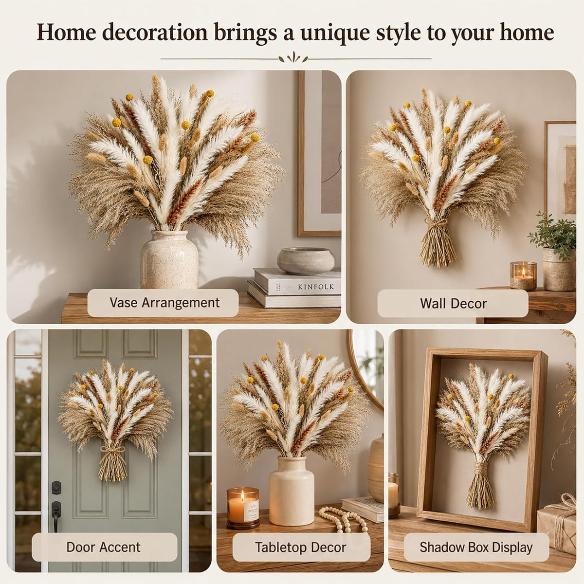 17 Inch Natural Dried Flower Boho Dried Pampas Grass for Home Decor Dried Flowers Bouquet for Farmhouse Table Centerpiece Wedding Party & Living Room Vase Filler Decor