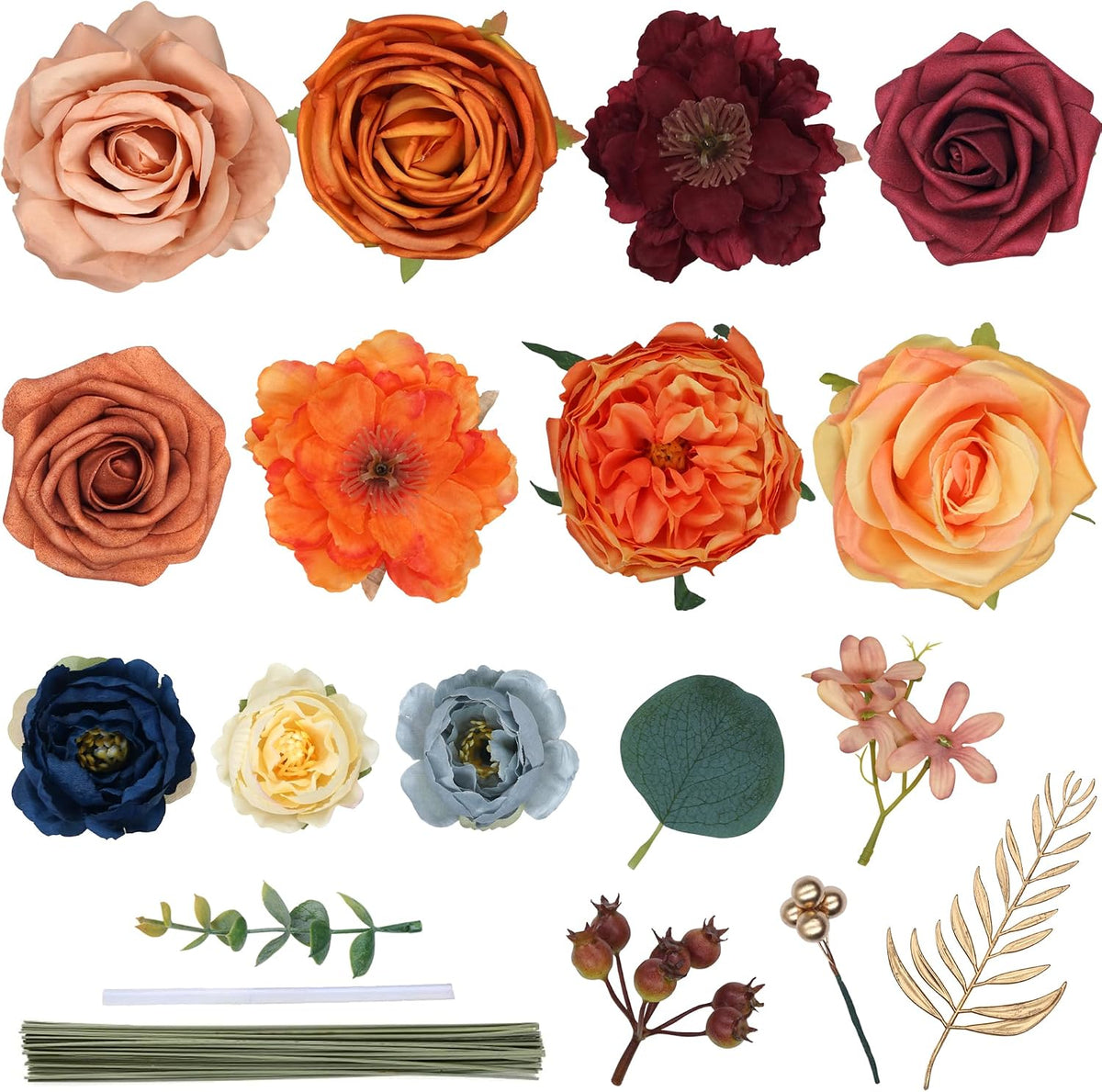 Champane and Red Artificial Flowers Combo Silk Mix Fake Flowers with Stem for DIY Wedding Arch Bridal Bouquets Baby Shower Centerpieces Party Wall Home Decorations