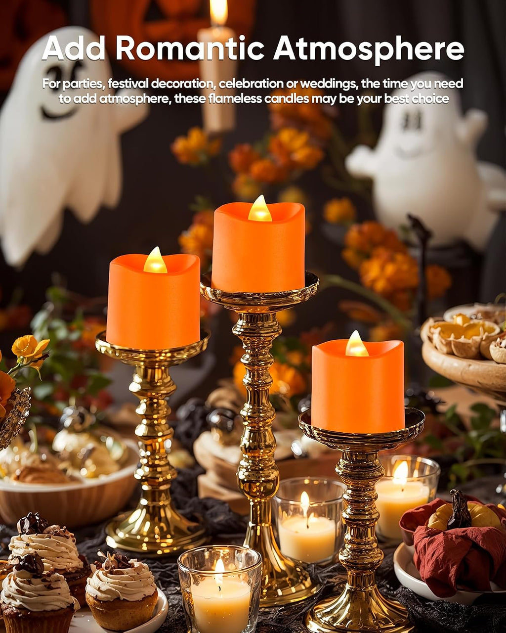Homemory Orange Flameless LED Votive Tealight Candles & Timer Remote,24Pack
