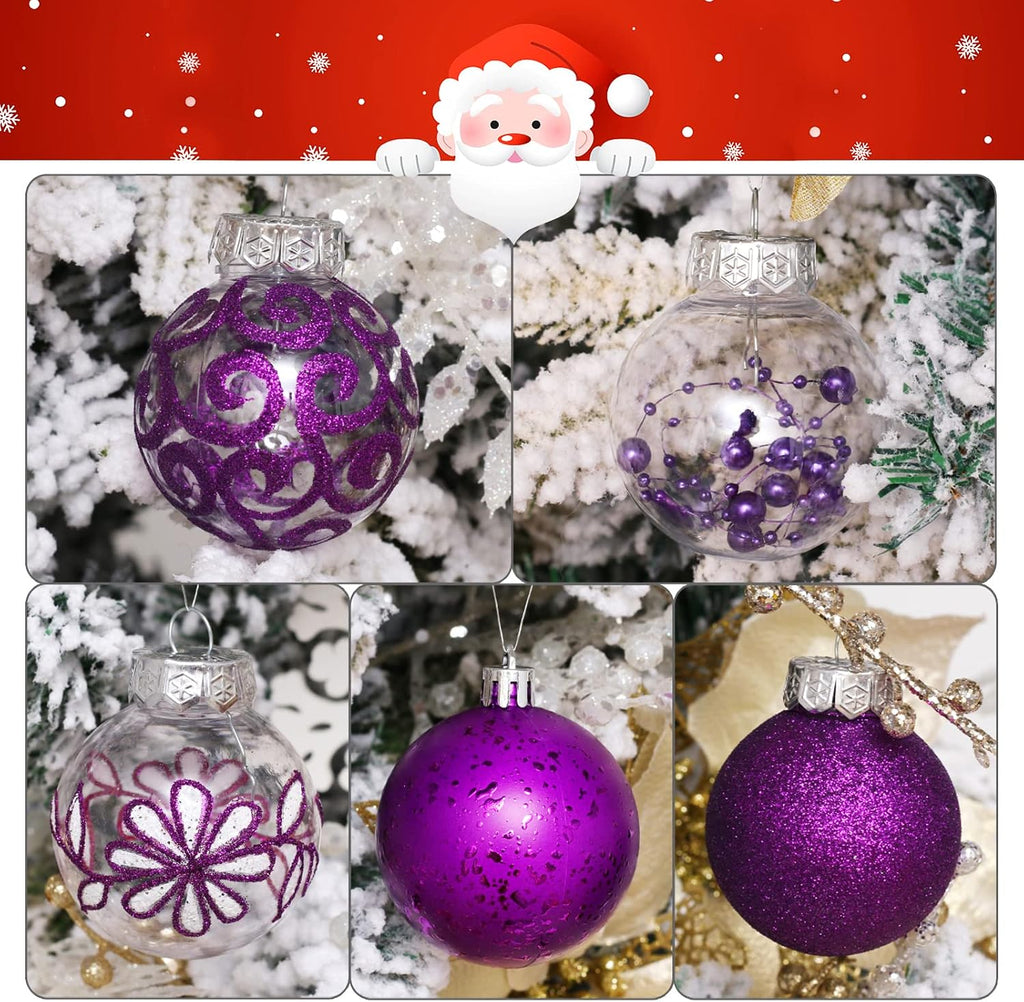 Clear Christmas Ornaments Set 30ct 2.36" Purple Shatterproof Christmas Ball