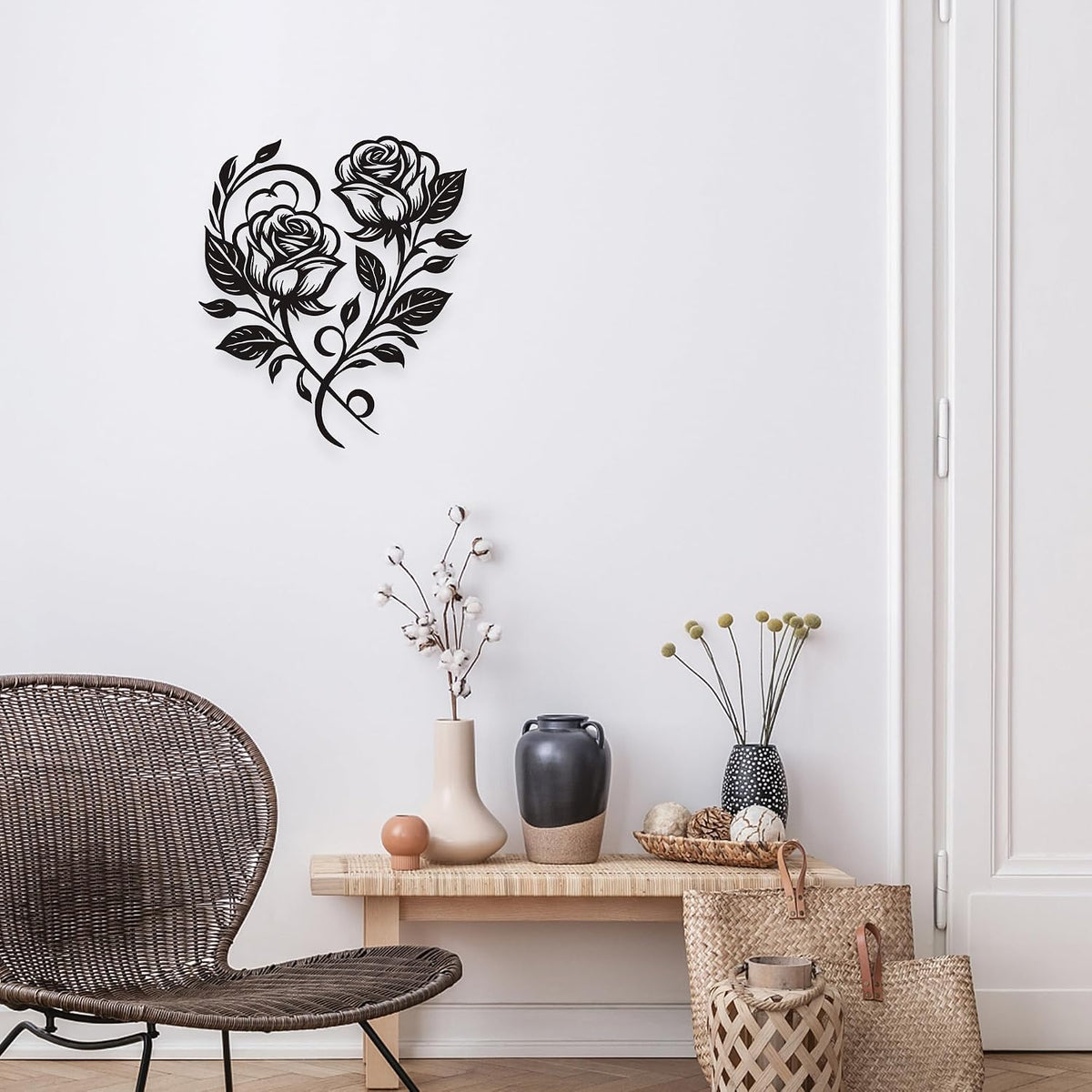YATEASLU Metal Rose Heart Wall Decor, Black, 12.6x11 Inch