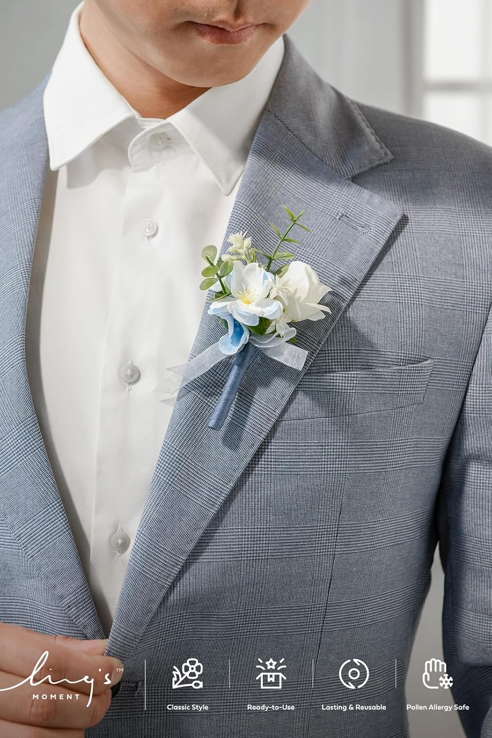Ling's moment Boutonniere for Men, Blue, 10pcs