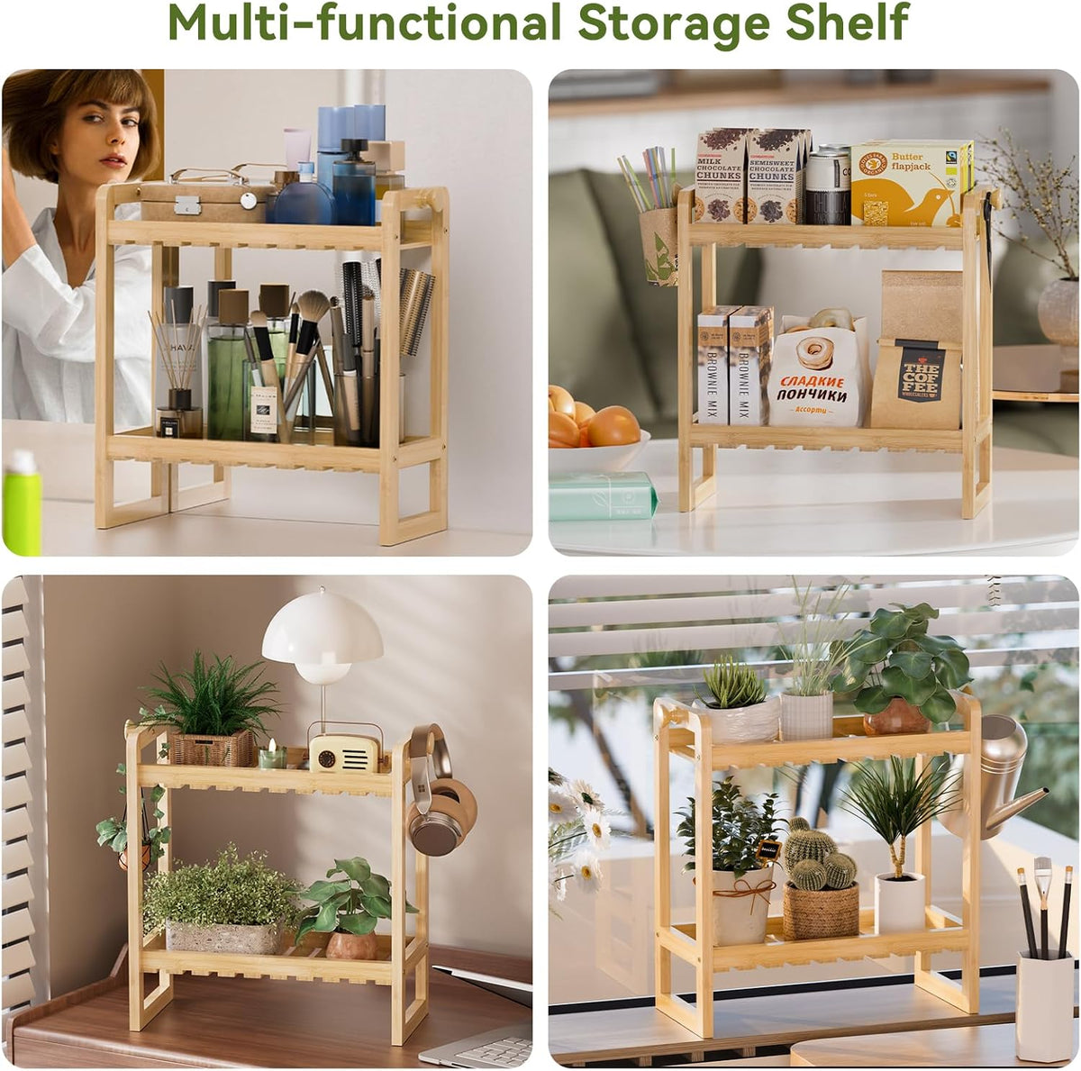 AmazerBath Bamboo Over The Toilet Storage Shelf - 2-Tier Bathroom Organizers and Storage Shelves, 2 in 1 Dual Stable Above Over Toilet Bamboo Shelf Home Storages Rack for Small Bathroom, Space Saver