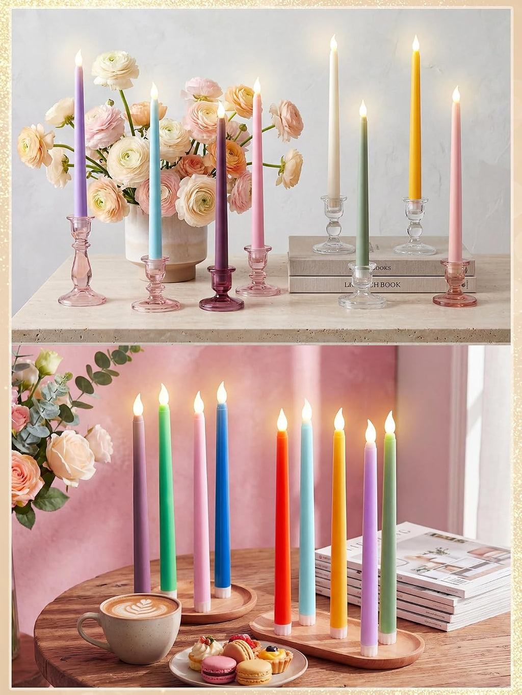 Retisee 30 Pcs 11 Inch Flameless Taper Candles LED Candles Bulk, Colorful