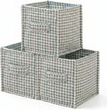 vctops Green Gingham Storage Cubes Organizer, 11.4 Inch 3 Pack Collapsible Fabric Storage Bins with Handles for Organization, Closet, Shelves, Offices, Toys (Green,11.4"x11.4"x11.4")