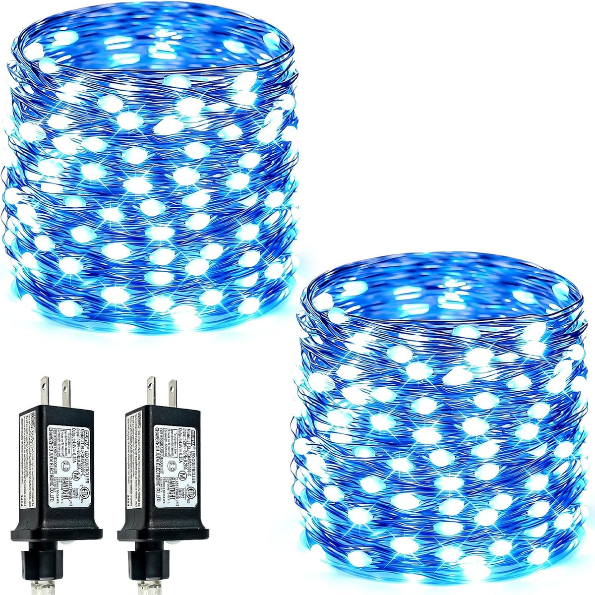 EEW 2 Pack Fairy Lights Plug in 99 FT 300 LED Christmas String Lights Blue