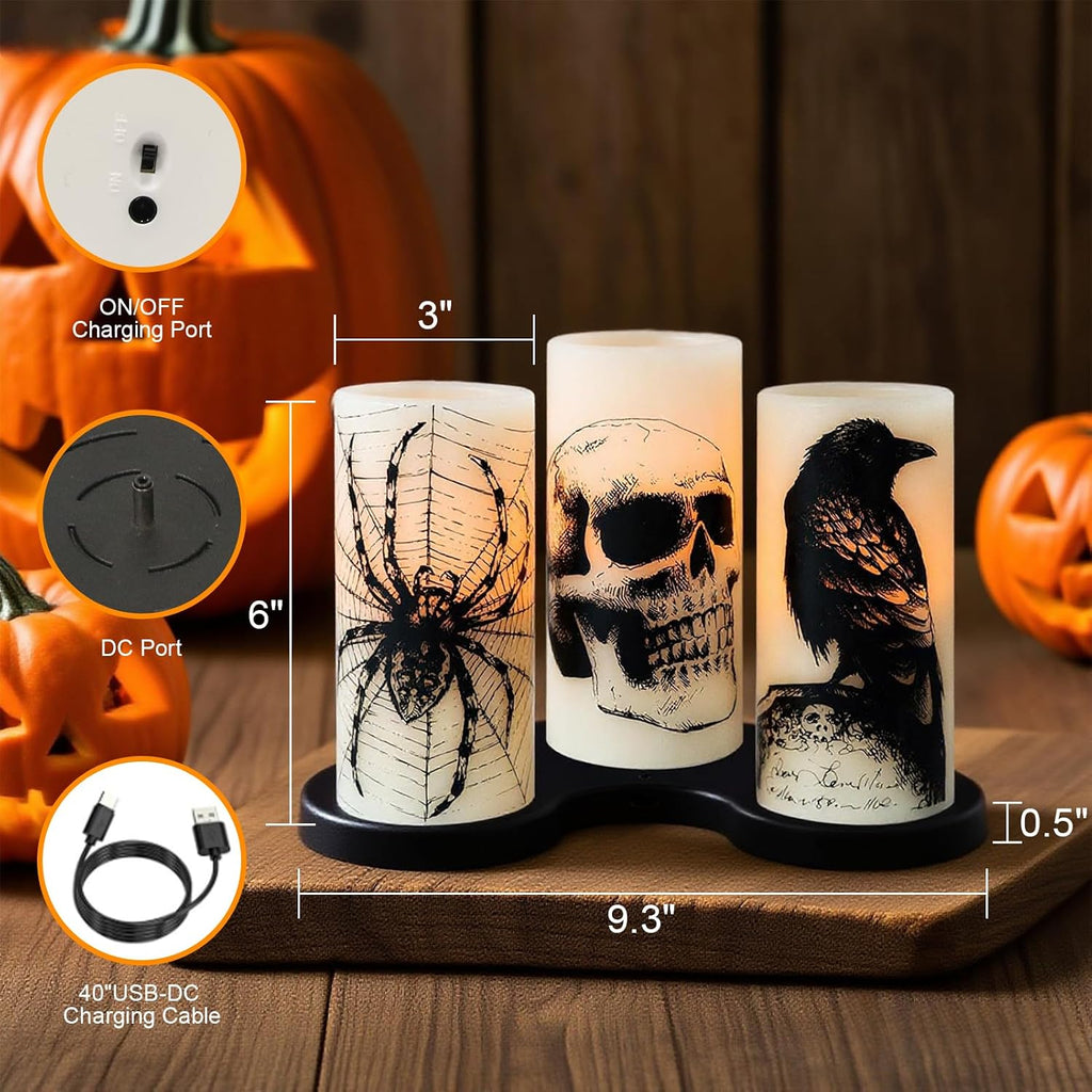 Eldnacele Rechargeable Skull Halloween Flameless Candles with Remote Timer
