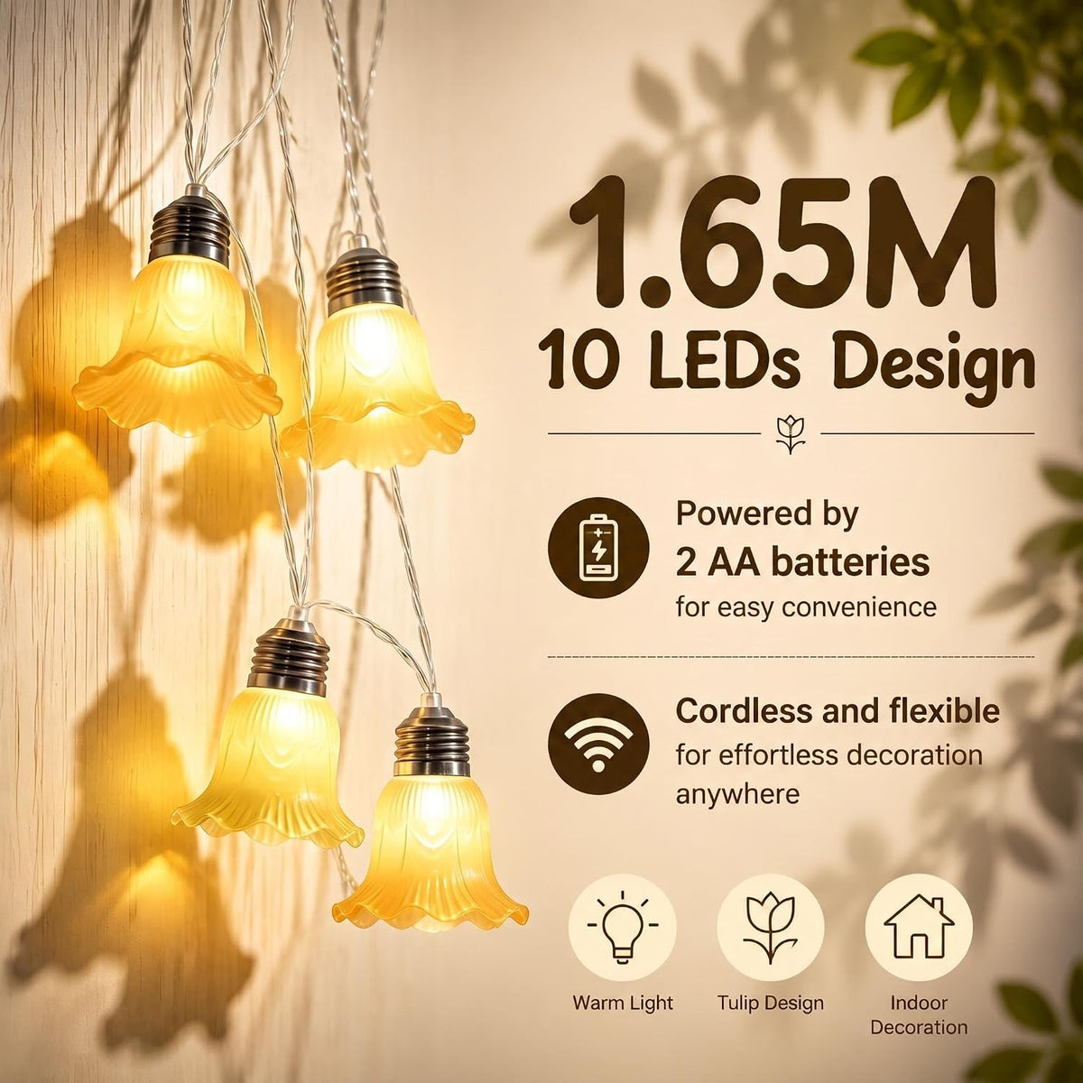 10 LED Bell Flower String Lights 5.4 FT Bedroom Decorative Fairy Lights