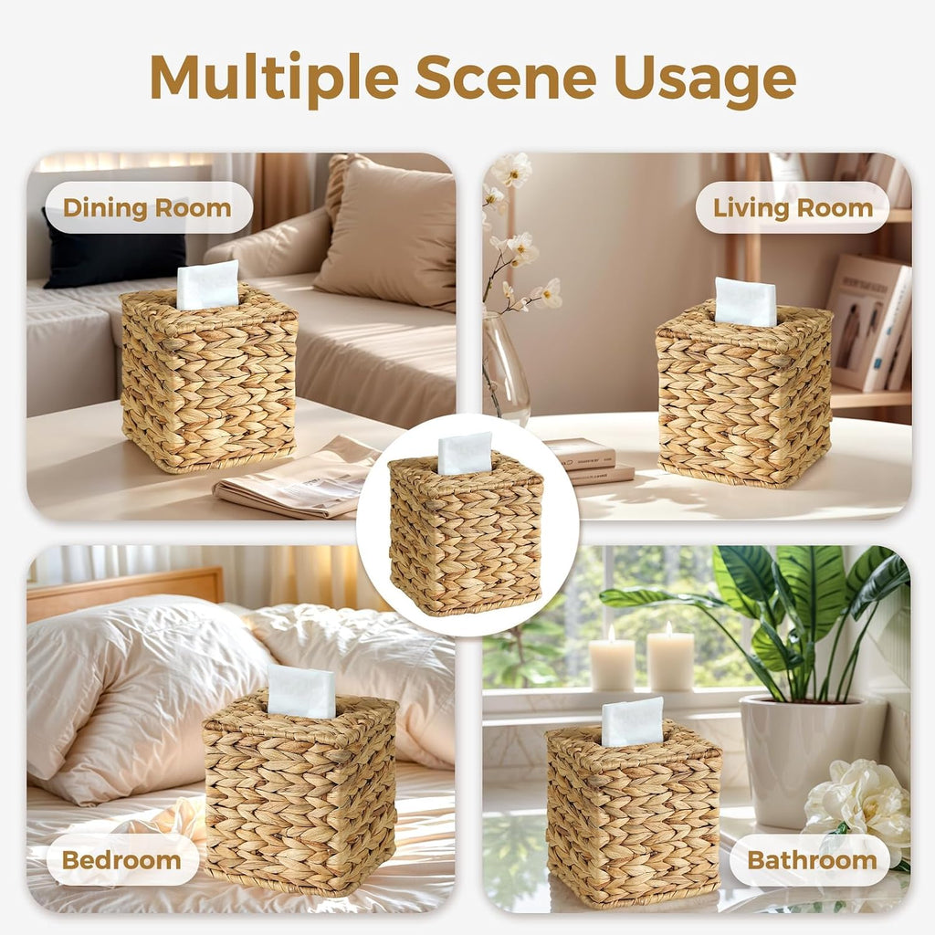 Wicker Tissue Box Cover, Rattan Tissue Box Holder Square