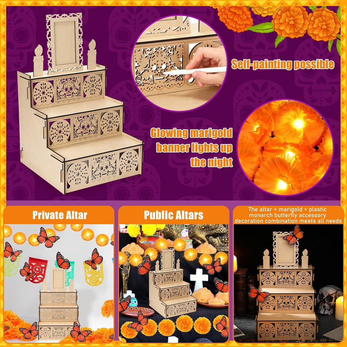 Jetec 28 Pcs Dia De Los Muertos Altar Kit 20" Day of The Dead Decor, Tiered