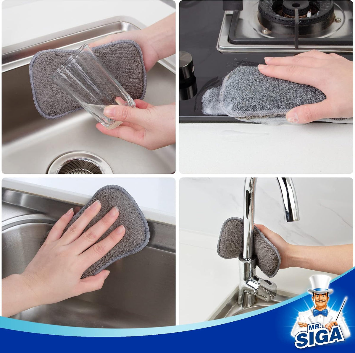 MR.SIGA Dual-Sided Scrub Sponges, Long Lasting, Reusable Dishwashing Sponges for Kitchen, 12 Pack