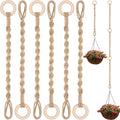 6 Pack Adjustable Macrame Plant Hanger Extender Handmade Woven Hanging Basket Extenders Connectable Rope Hanging Extension with Wooden Ring for Indoor Outdoor Plant Pot Holder(Brown)