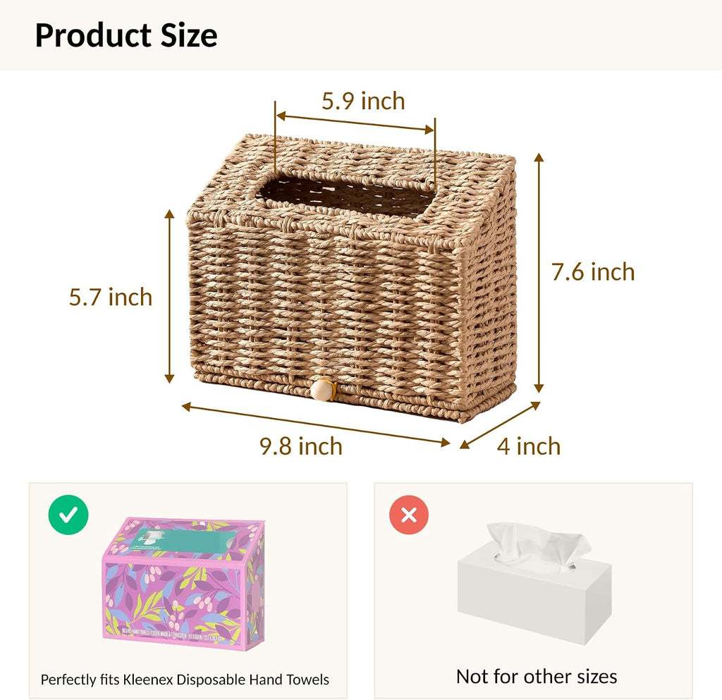 Hand Towel Box Cover, Designed for Kleenex Disposable Hand Towels, Paper Rope Tissue Box for Bathroom, Powder Room, Bedroom (Brown)