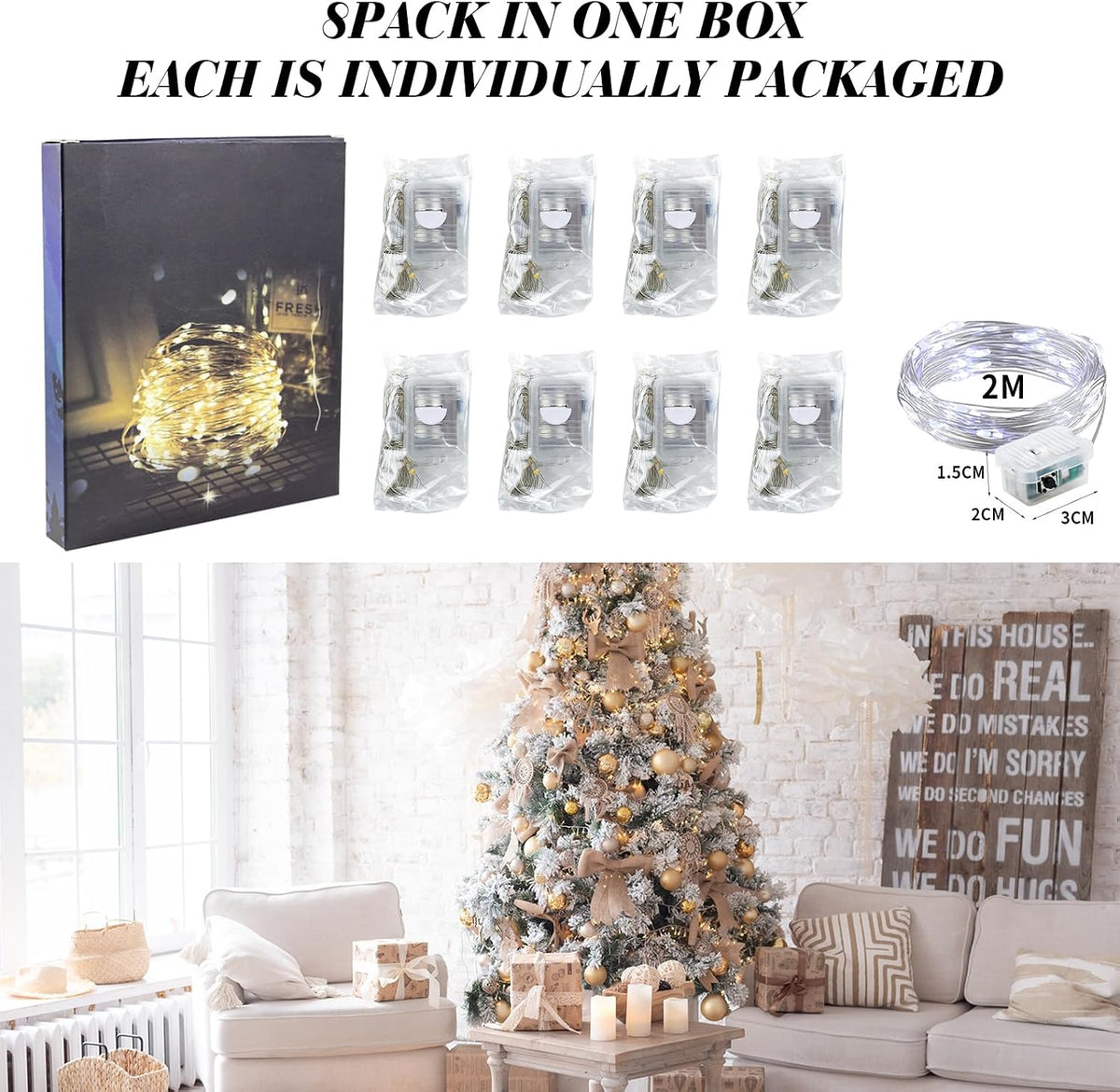 ZGWJ 8 Pack White Fairy Lights, Mini String Lights