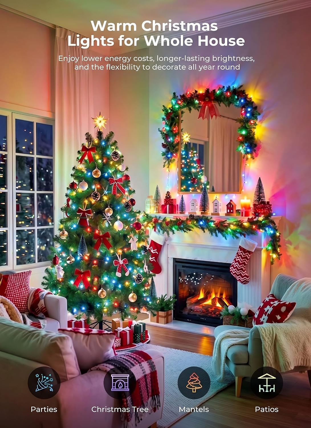 39Ft 100 LED Christmas Mini Lights, Multicolor Christmas Tree Lights Indoor