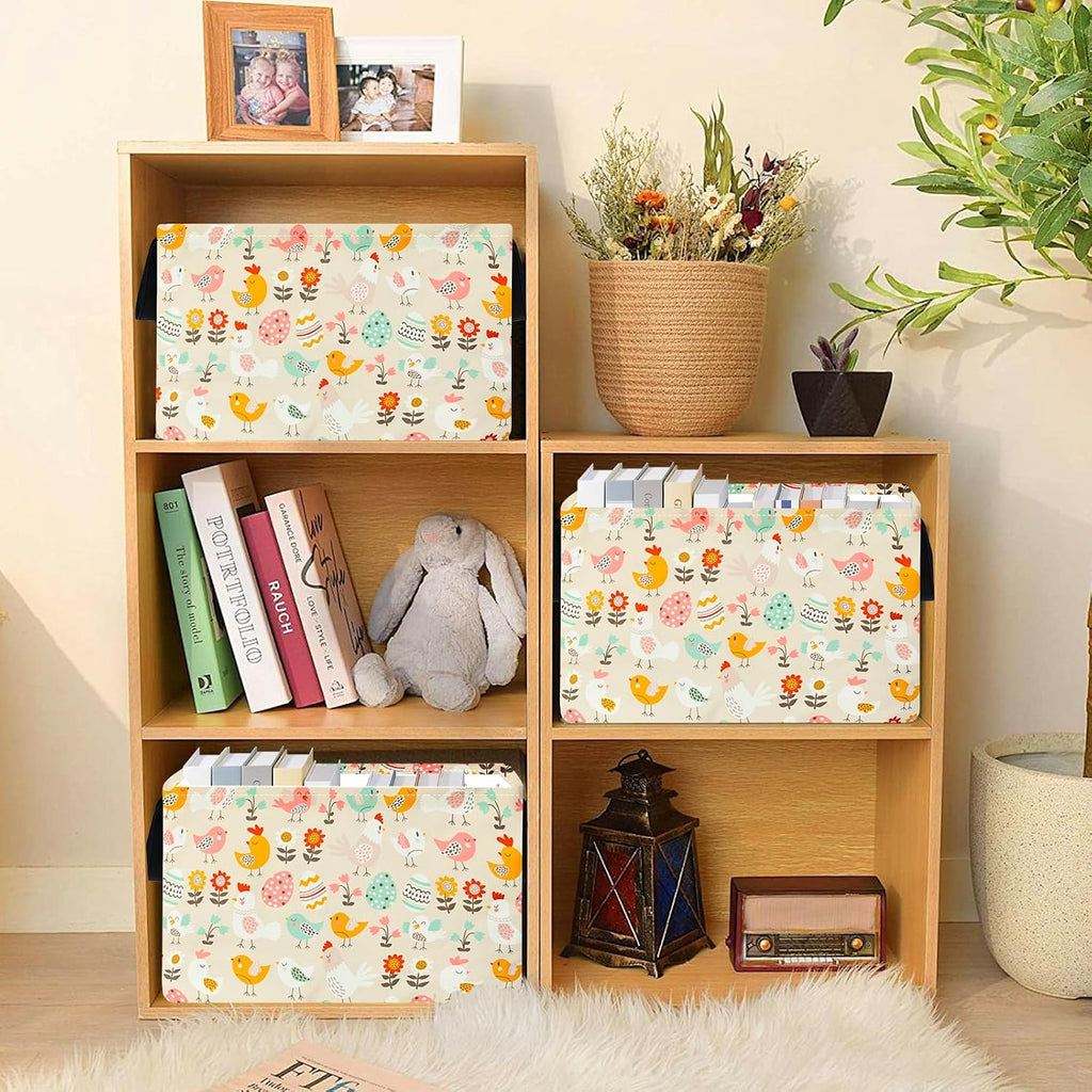 MAIZMZ Easter Storage Basket Eggs Bunny Flower Gifts Cube Kids Waterproof Storage Bins Organizer,Foldable Closet Shelf Baskets with handles for Women,Nursery Hamper Toys Box,Room Decorations