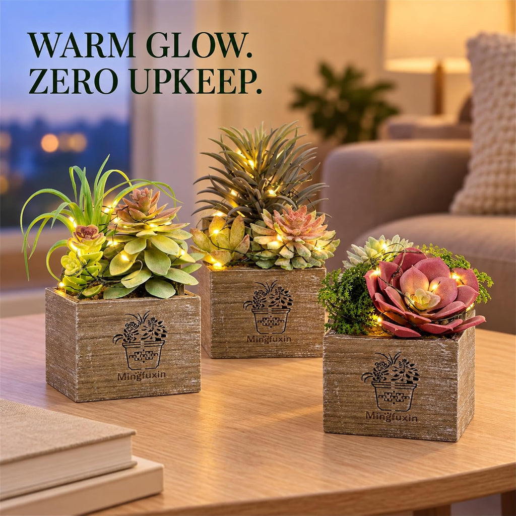 Artificial Plants Indoor with LED Lights, Small Fake Plants