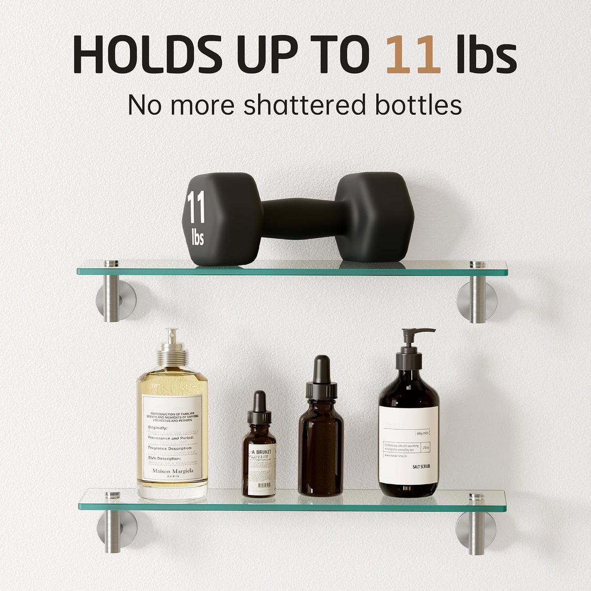KES Glass Shelf for Bathroom, 20-Inch, 3 Pack, Brushed Finish