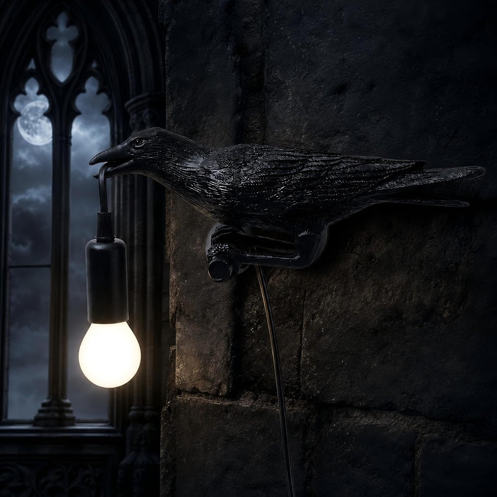 OVANUS Crow Wall Lamp Gothic Decor, Raven Sconce with Dimmable E12 Bulb