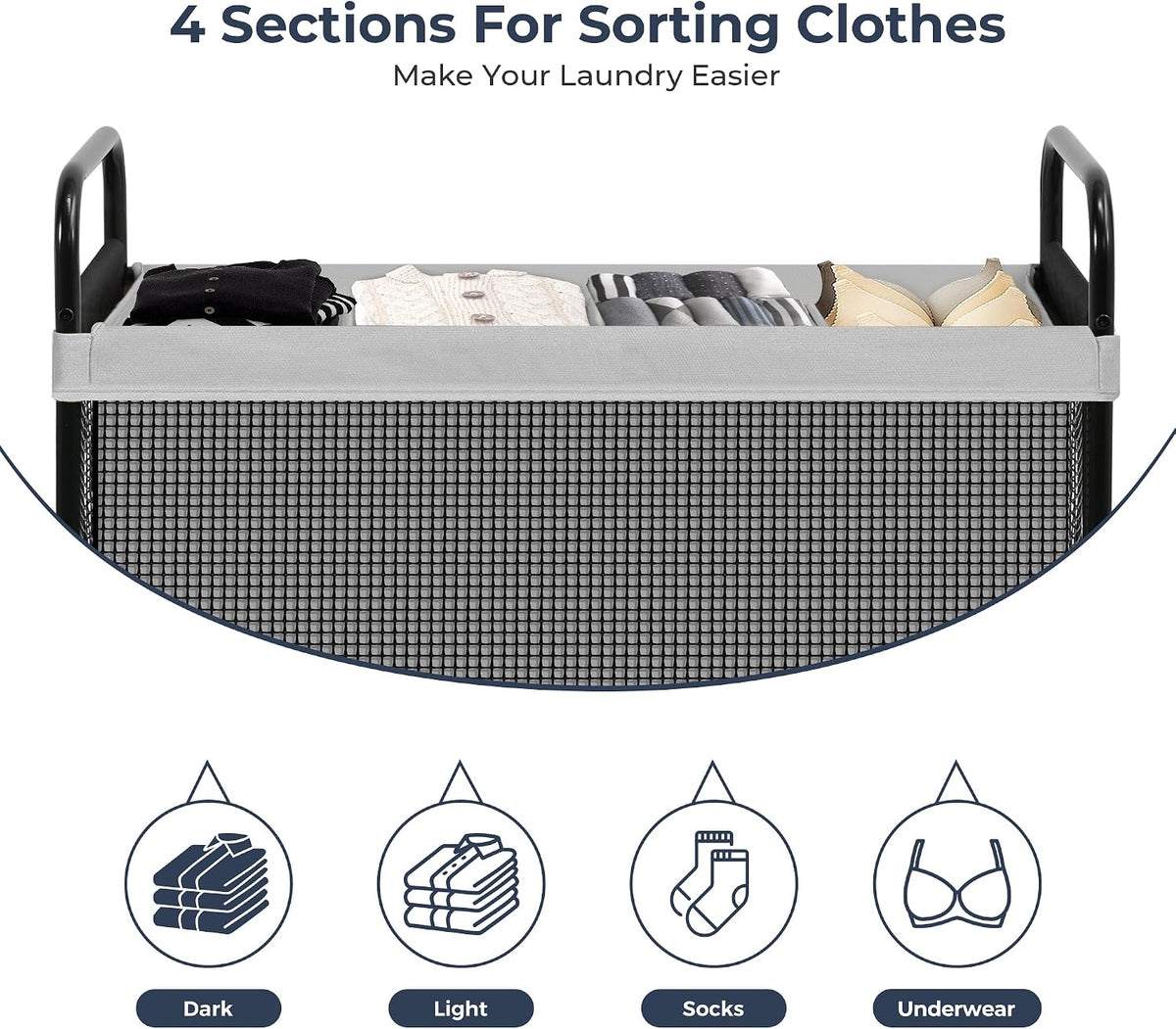 STO STO Laundry Hamper 4 Section, 140L Rolling Laundry Sorter Cart with Removable and Washable Liner Bag, Clothes Hamper with Wheels and Metal Handle for Laundry Room and Bedroom, Gray