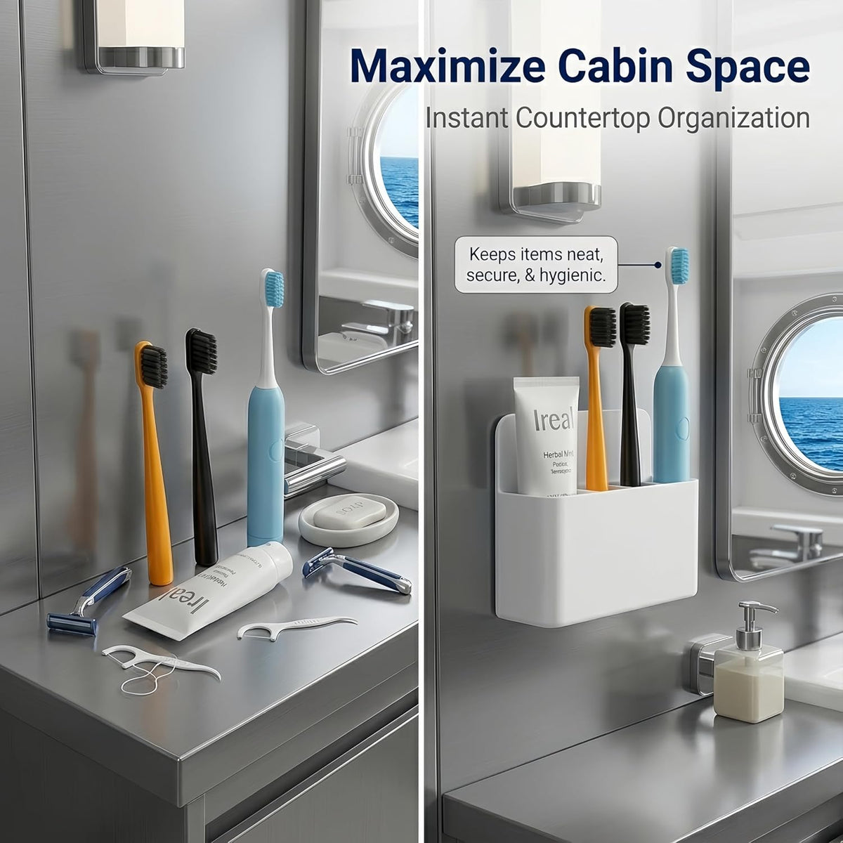 Magnetic Toothbrush Holder for Cruise Ships, Wall-Mounted Bathroom Organizer, Compact Travel Accessories, Cruise Essentials 2025&2026