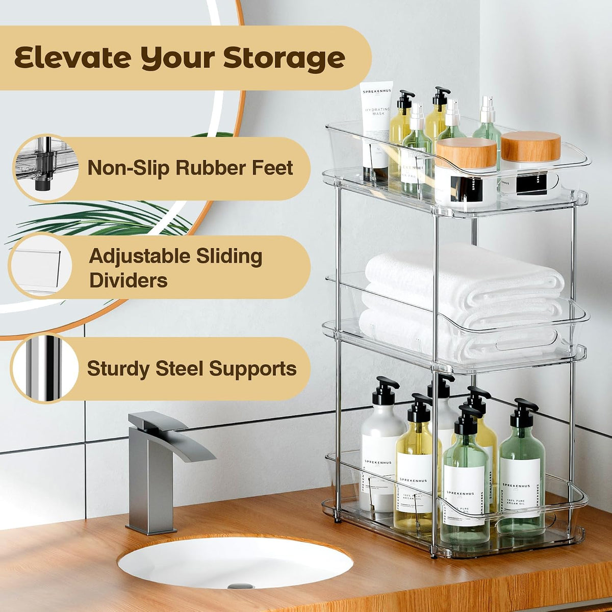 incostar 2 Sets of 3-Tier Bathroom Under Sink Organizers