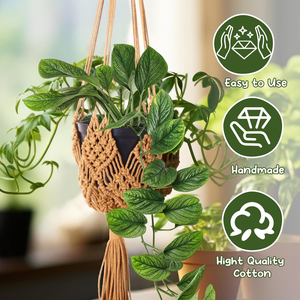 4 Packs Macrame Plant Hangers Indoor Hanging Planters, Brown
