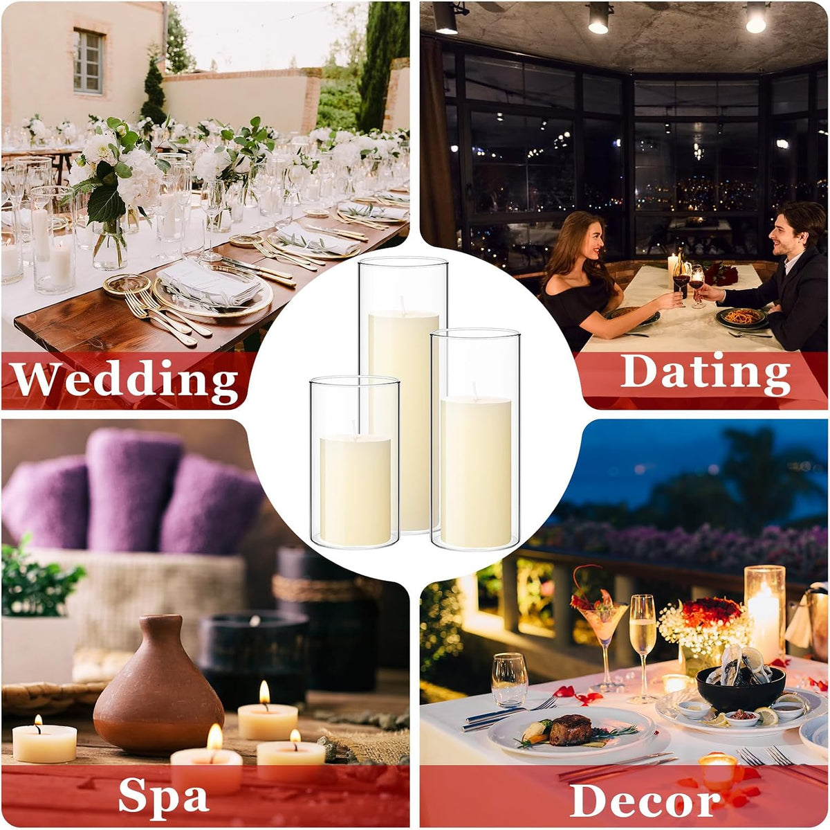 Shihanee 12 Pillar Candles W Vases,2.6''x 4.7'', 5.9'', 7.9'',Ivory White
