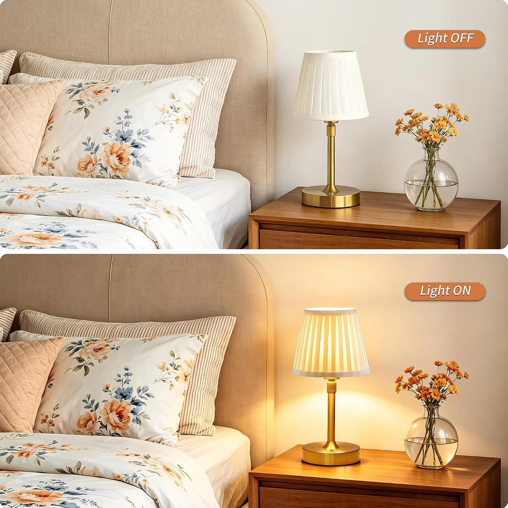 Cordless Rechargeable LED Table Lamp with Telescopic Pole, 5200mAh Touch Control 3-Level Brightness Battery Powered Table Light, for Kitchen Patio Restaurant (Gold)