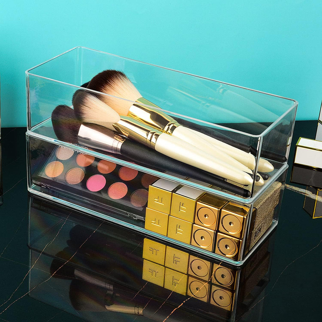 JessLab Acrylic Makeup Organizer, 1-Compartment Clear Bathroom Drawer Tray