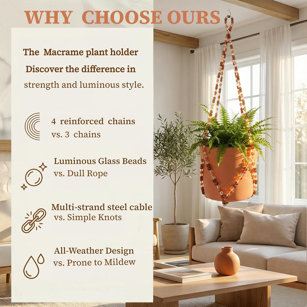 Glass Beaded Plant Hanger, Short Plant Hanger Indoor & Outdoor