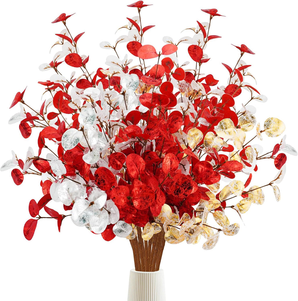 Agusbagli 6 Pcs Artificial Eucalyptus Leaves, 28'' Christmas Stems for Vase