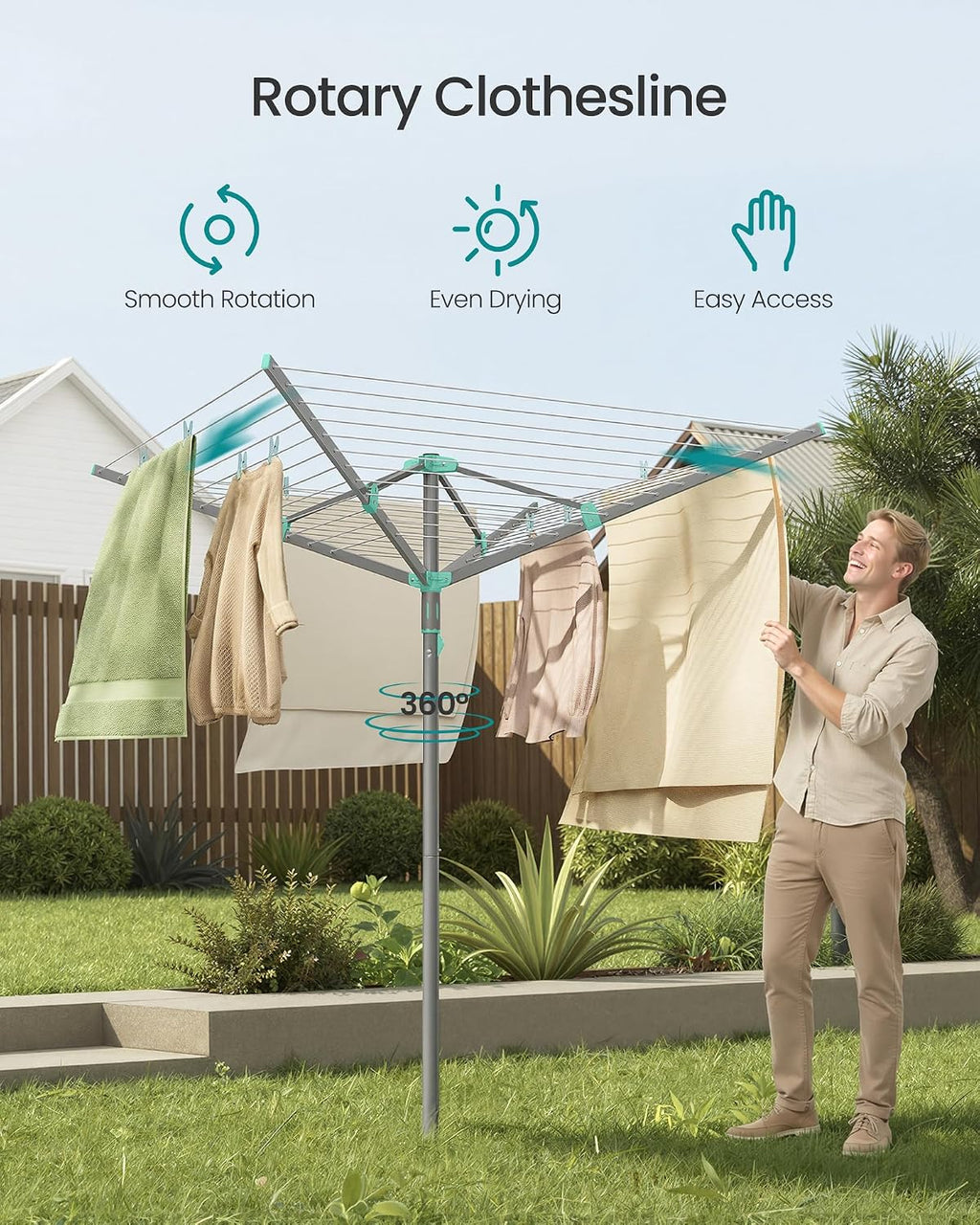 SONGMICS Umbrella Drying Rack, Foldable Outdoor Clothesline for 4 Loads