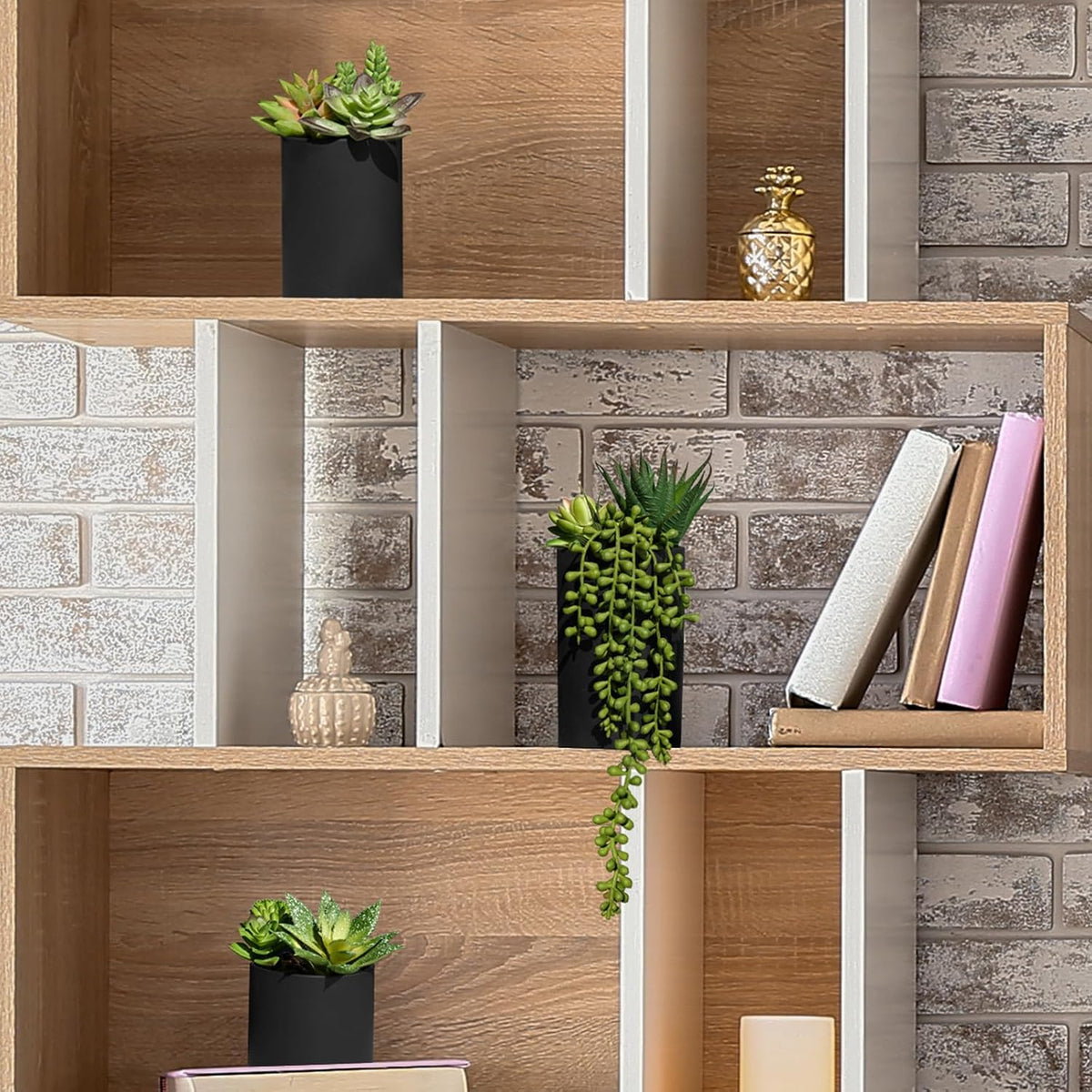 Winlyn Set of 3 Artificial Plants Decor Greenery Fake Succulents Indoor Potted Fake Plant with Black Planter for Farmhouse Room Bathroom Bedroom Kitchen Office Table Desk Decor