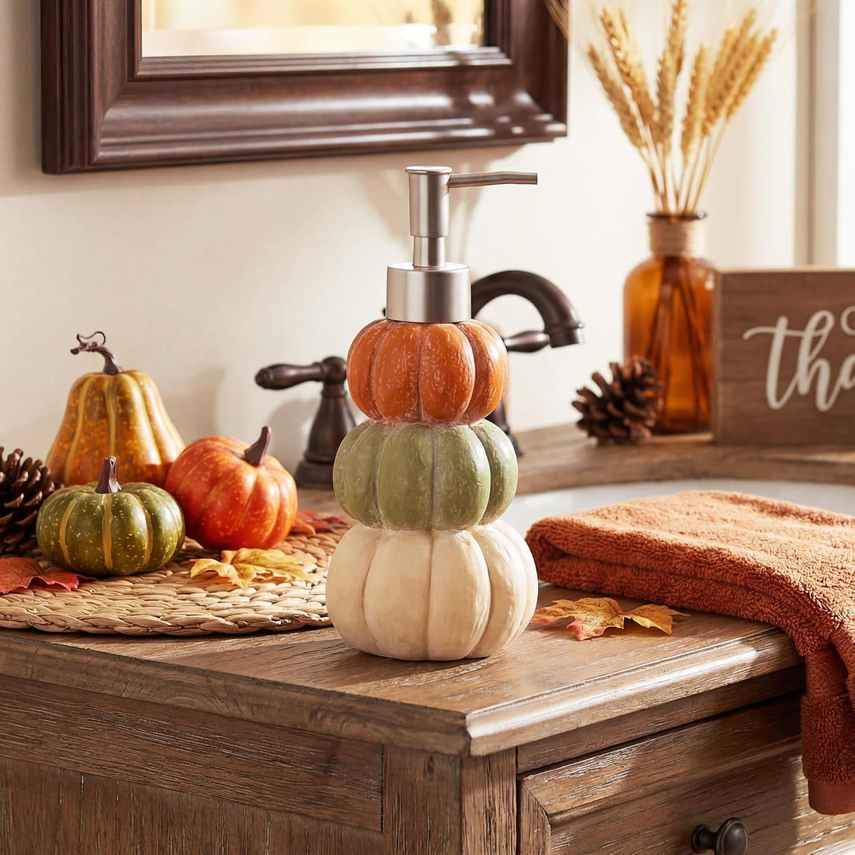 Fall Stacked Pumpkins Hand Soap Lotion Liquid Dispenser Bathroom