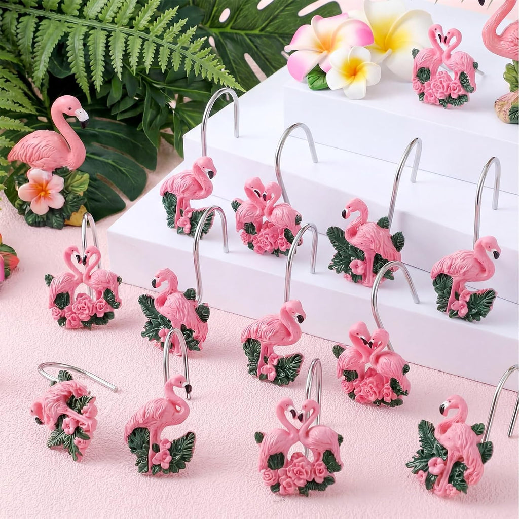 Amyhill 12 Pcs Flamingo Shower Curtain Hooks, Nautical Stainless Steel