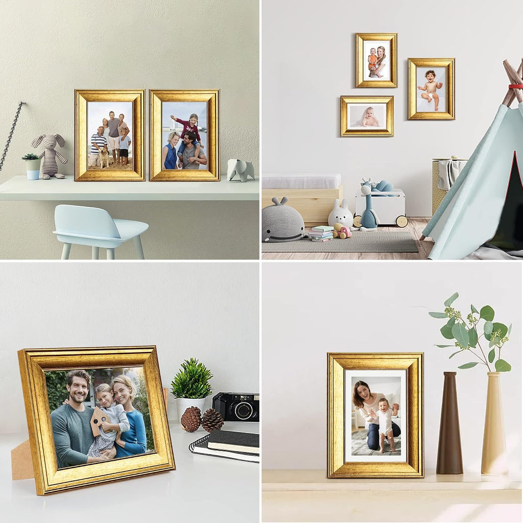 SYNTRIFIC 5x7 Picture Frame Set of 6, Vintage Gold Photo Frame, Home Decor
