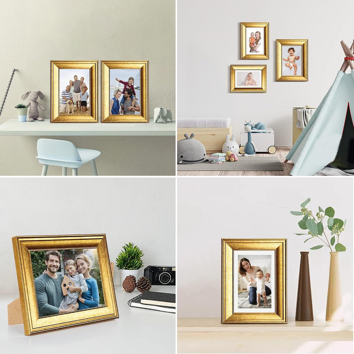 SYNTRIFIC 5x7 Picture Frame Set of 6, Vintage Gold Photo Frame, Home Decor