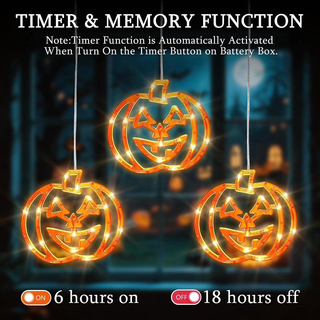 Halloween Window Lights,3 Pack 48LED Pumpkin Lights,Dual Power