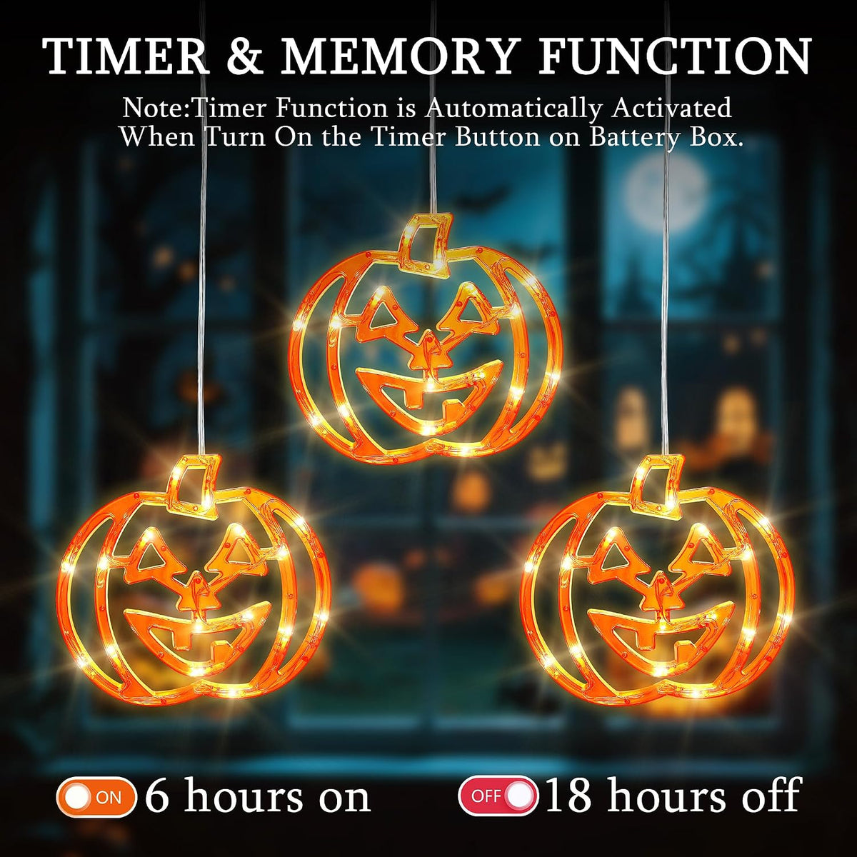 Halloween Window Lights,3 Pack 48LED Pumpkin Lights,Dual Power