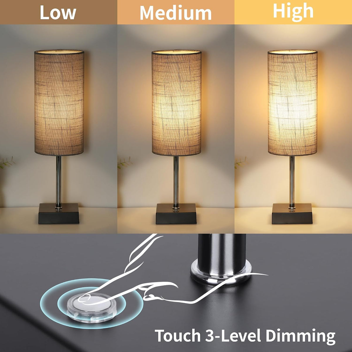 AVV Cordless Table Lamp with Dimmable, Rechargeable 3 Modes Battery Powered Bedside Lamp, Battery Operated Lamps for Night Stand, Touch Lamp for Bedroom, Living Room,15 Inch Grey 2PK