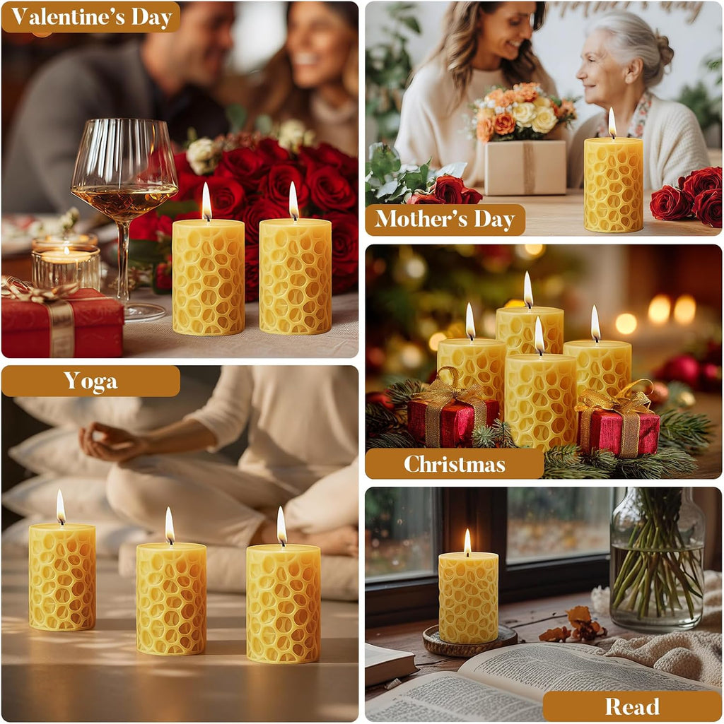 Ashlux Beeswax Pillar Candles 3x4 inch, 100% Pure Beeswax Candles