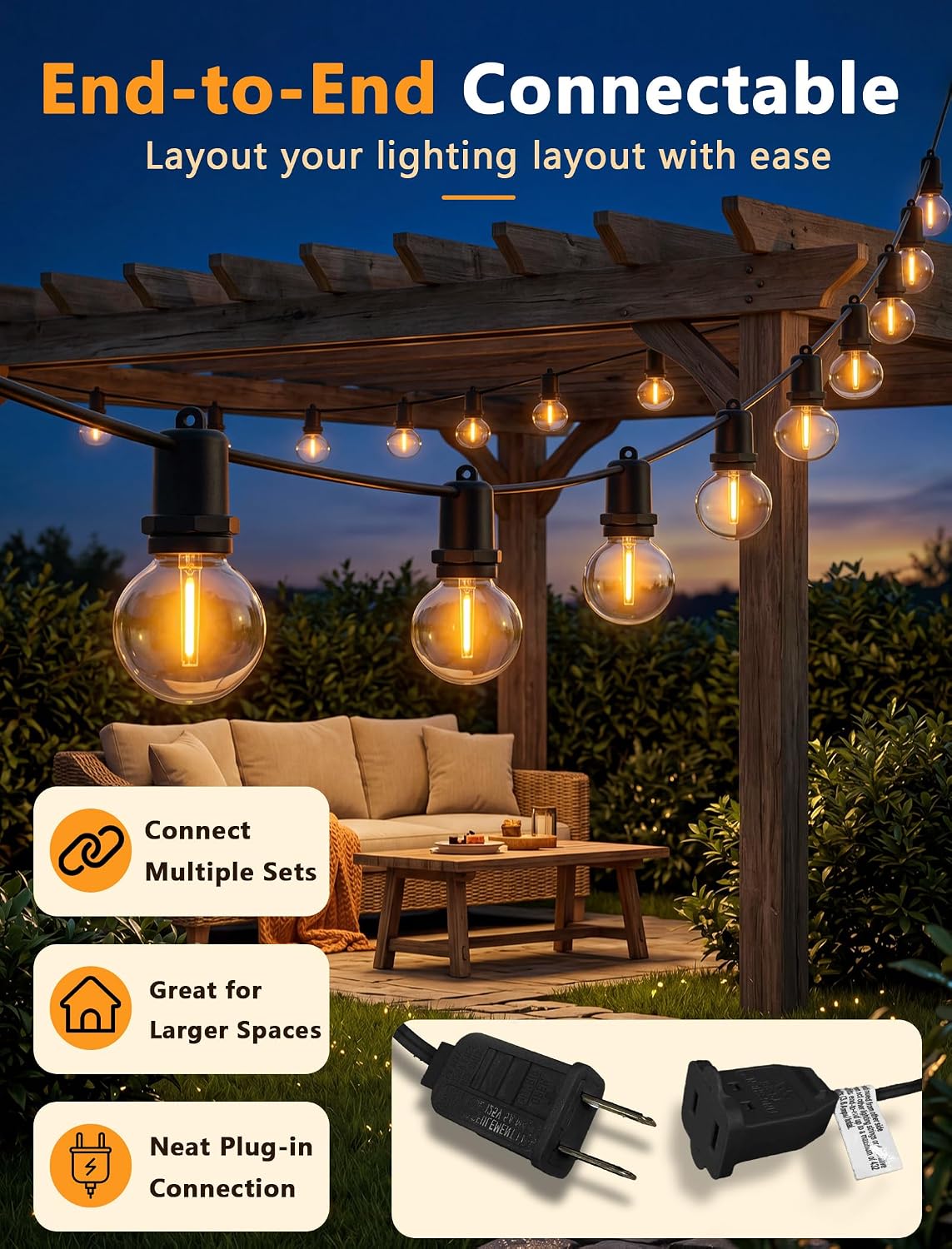 G40 LED Outdoor String Lights, 25FT, 12 Globe Bulbs, Black Wire