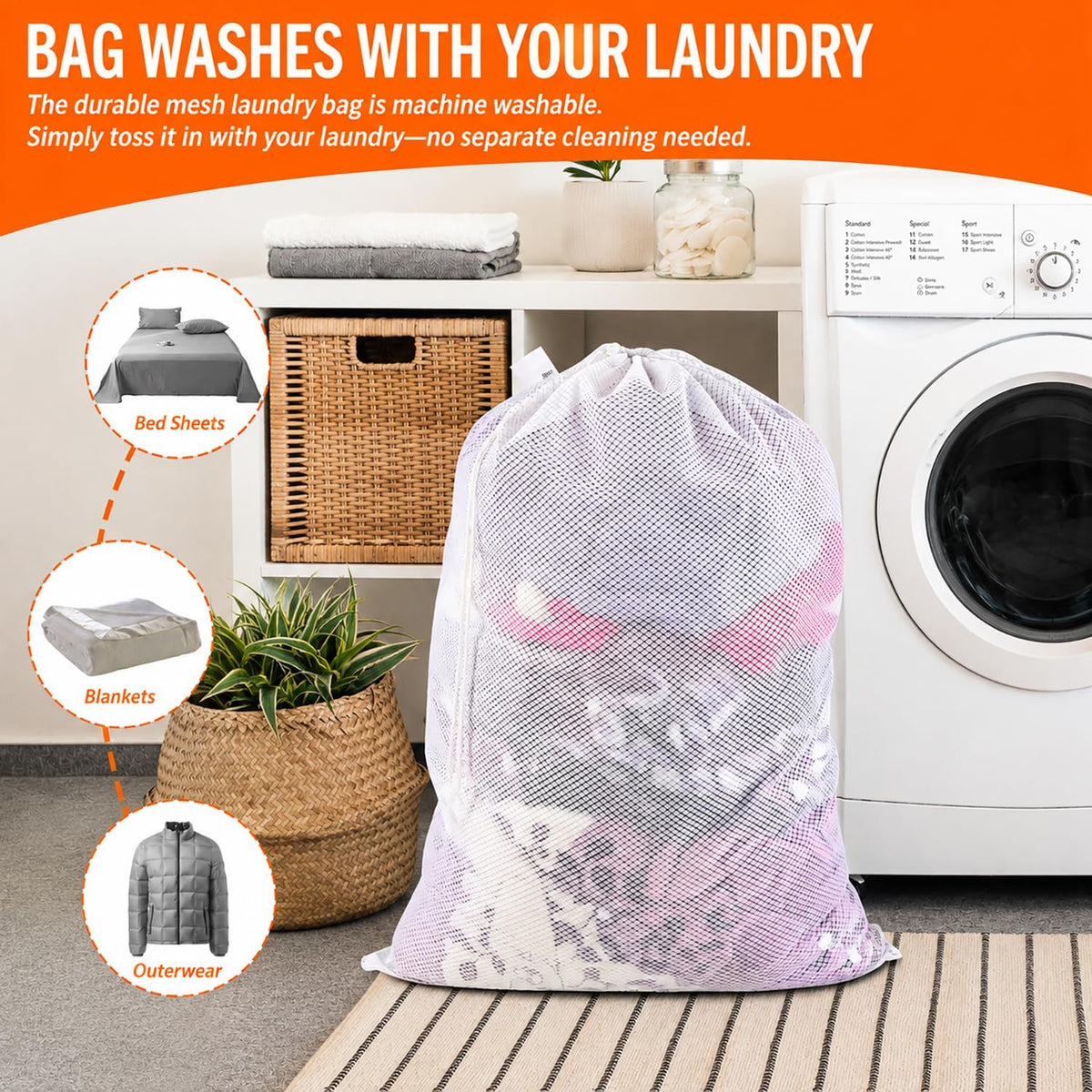 Polecasa Extra Heavy Duty Diamond Large Mesh Laundry Bag, 24x36", White