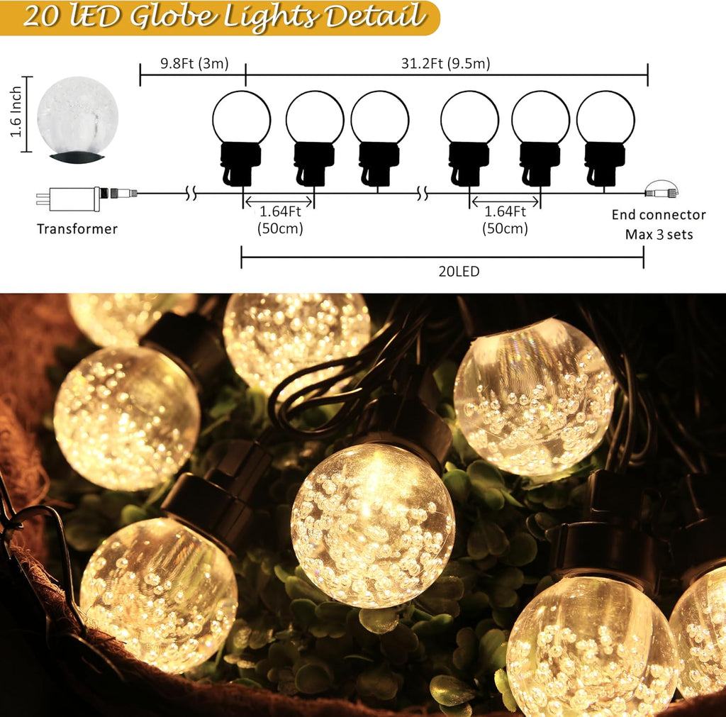 AWQ 20 LED 41FT Globe Crystal Bubble String Lights Fairy String Lights